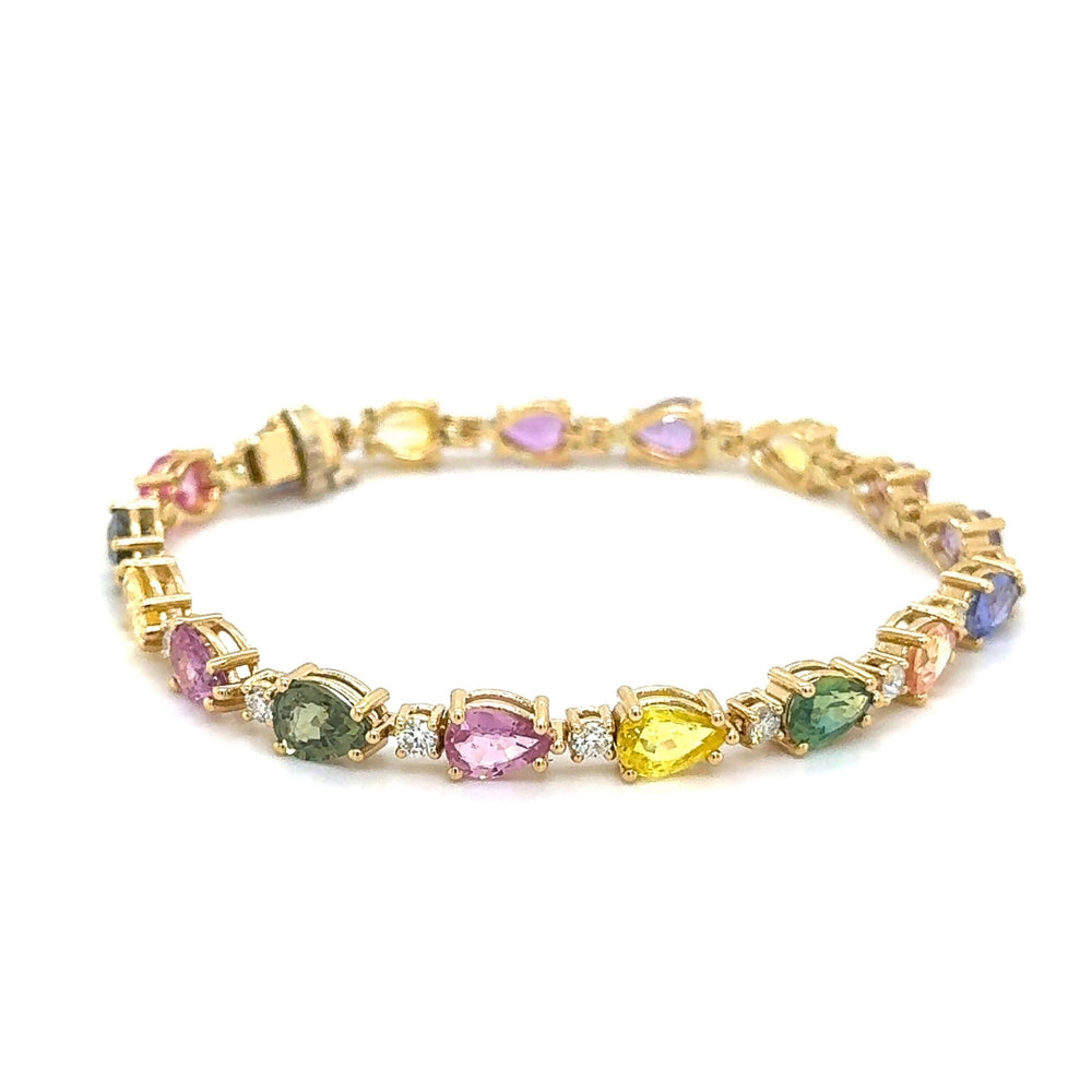 14K Yellow Gold 10.05cttw Multi Colored Sapphires & 1.01cttw GH-SI1 Diamond Bracelet