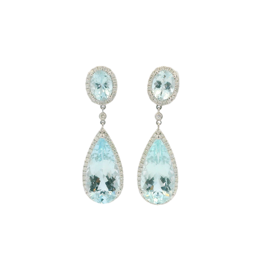 14K White Gold Aquamarine &  Diamond Earrings by RJM