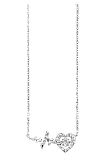 Silver 0.02cttw Diamond Heartbeat Necklace