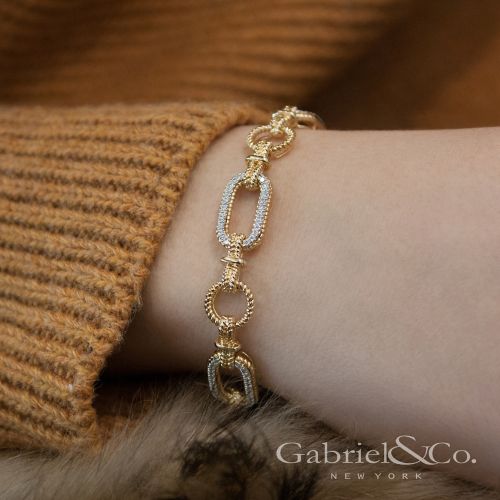 14K Yellow & White Gold 0.48cttw SI G-H Diamond Bracelet with Alternating Links