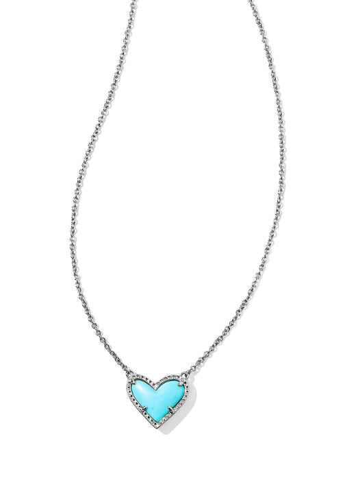 Ari Heart Silver Turquoise Magnesite Short Pendant Necklace by Kendra Scott