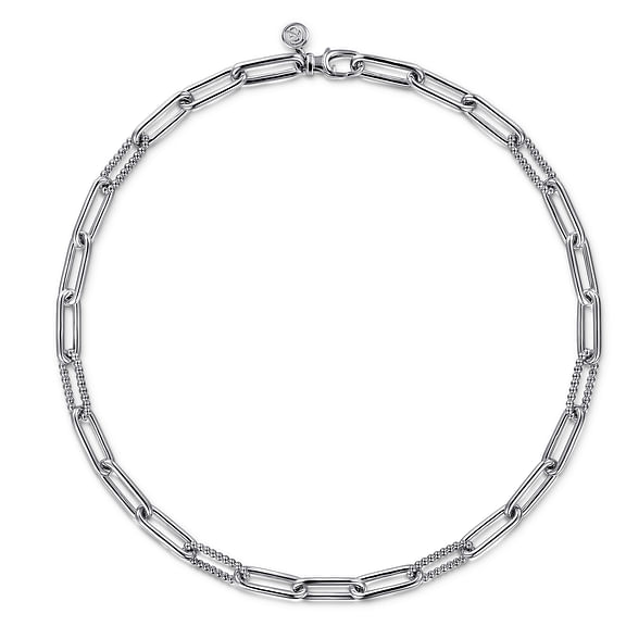 Sterling Silver Oval Link Chain Necklace with Bujukan Stations