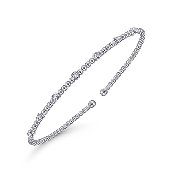 14K White Gold Bujukan Diamond Stations Bangle