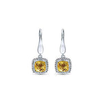 Sterling Silver Earrings with Cushion Cut Citrine Drop by Gabriel