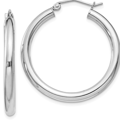 Sterling Silver Rhodium-Plated 3mm Round Hoop Earrings