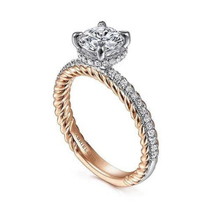 Vetta - 14K White-Rose Gold Round Diamond Engagement Ring