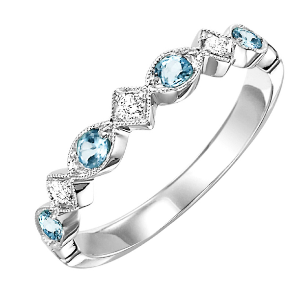 10K White Gold Aquamarine & Diamond Band