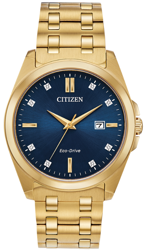 Peyten Stainless Steel Gold-Tone Man's Eco WR100 Brac Watch with Blue Dial by Citizen