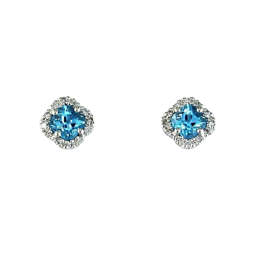 14K White Gold 0.95cttw Blue Topaz & 0.10cttw H/I SI Diamond Earrings