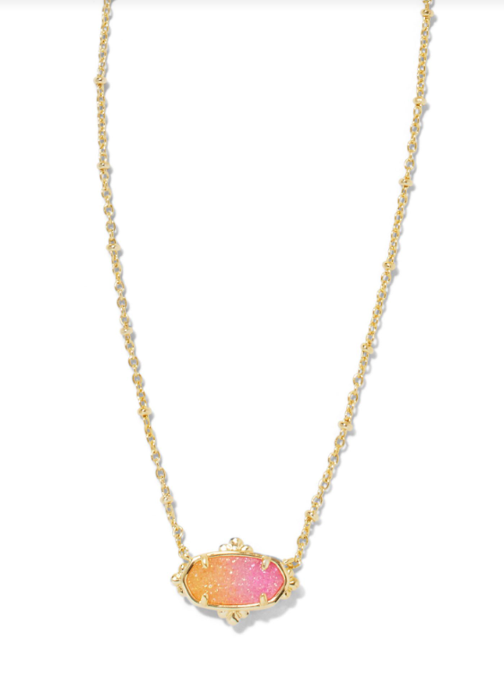 Elisa Yellow Gold Plated Sunrise Ombre Drusy Petal Framed Short Pendant Necklace by Kendra Scott