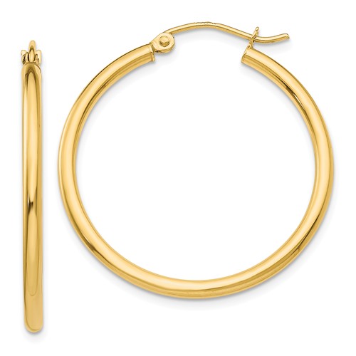 14K Yellow Polished 2mm Round Hoop Earrings