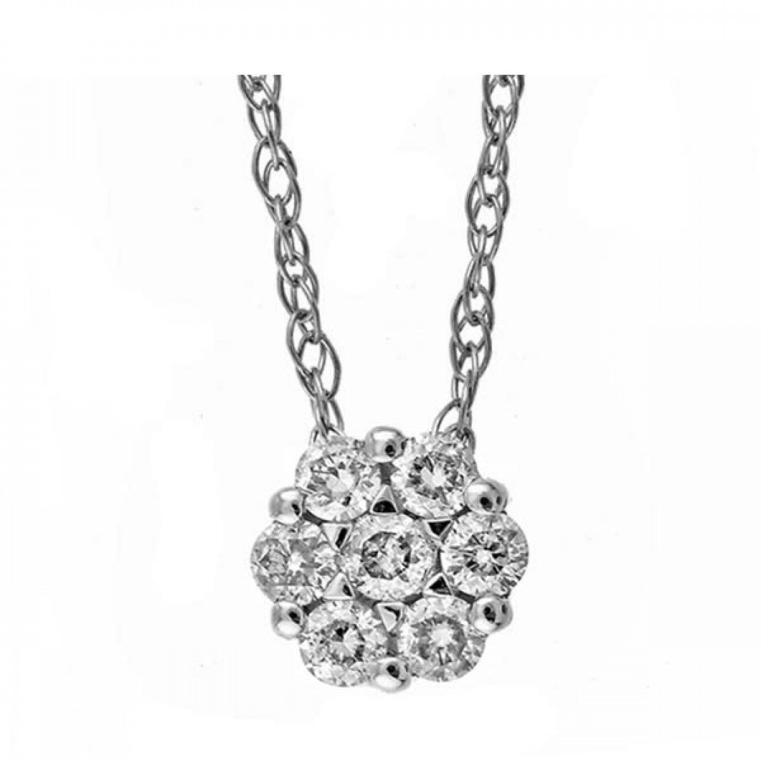 14K White Gold 0.10cttw HI SI Diamond Bouquet Pendant Necklace