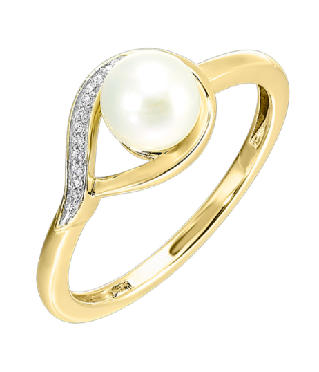 14K Yellow Gold 0.02cttw Diamond & 1.50cttw Pearl Ring