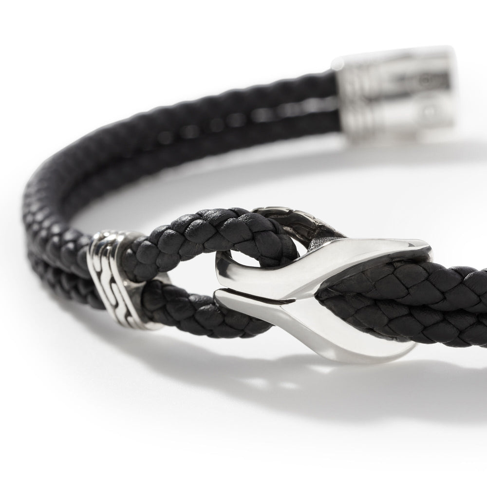 Classic Chain Asli Link Silver Bracelet on Black Leather Cord by John Hardy