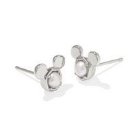 Mickey Mouse Silver White Pearl Stud Earrings by Kendra Scott
