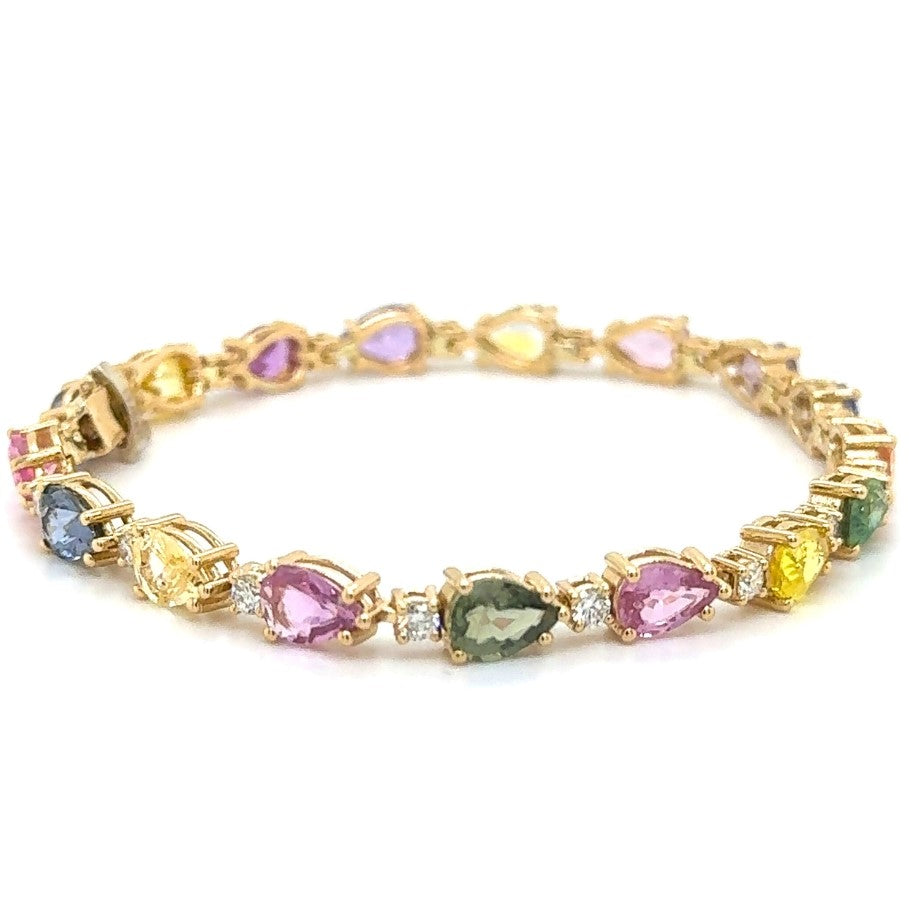 14K Yellow Gold 10.05cttw Multi Colored Sapphires & 1.01cttw GH-SI1 Diamond Bracelet