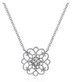 Sterling Silver Round Filigree 0.04cttw White Sapphire Pendant Necklace by Gabriel