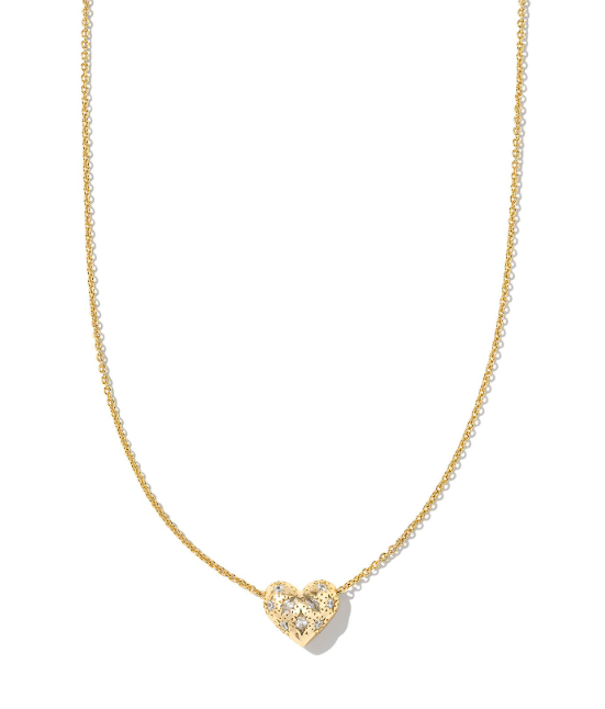 Holland Heart Gold Plated White Crystal Short Pendant Necklace by Kendra Scott