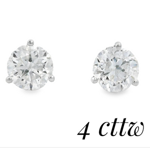 14K White Gold 4.01cttw SI2 FG RBC Diamond Stud Earrings