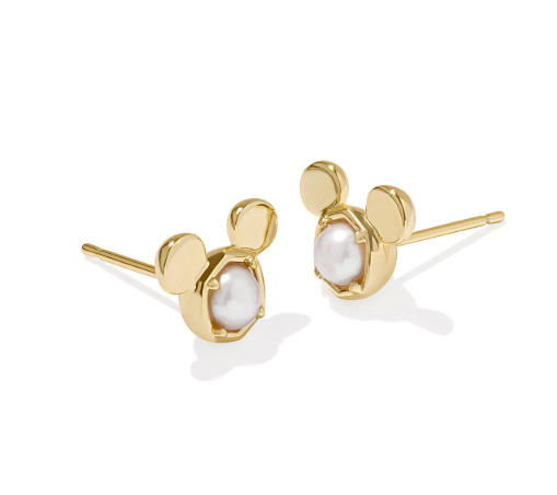 Mickey Mouse Gold Plated White Pearl Stud Earrings by Kendra Scott