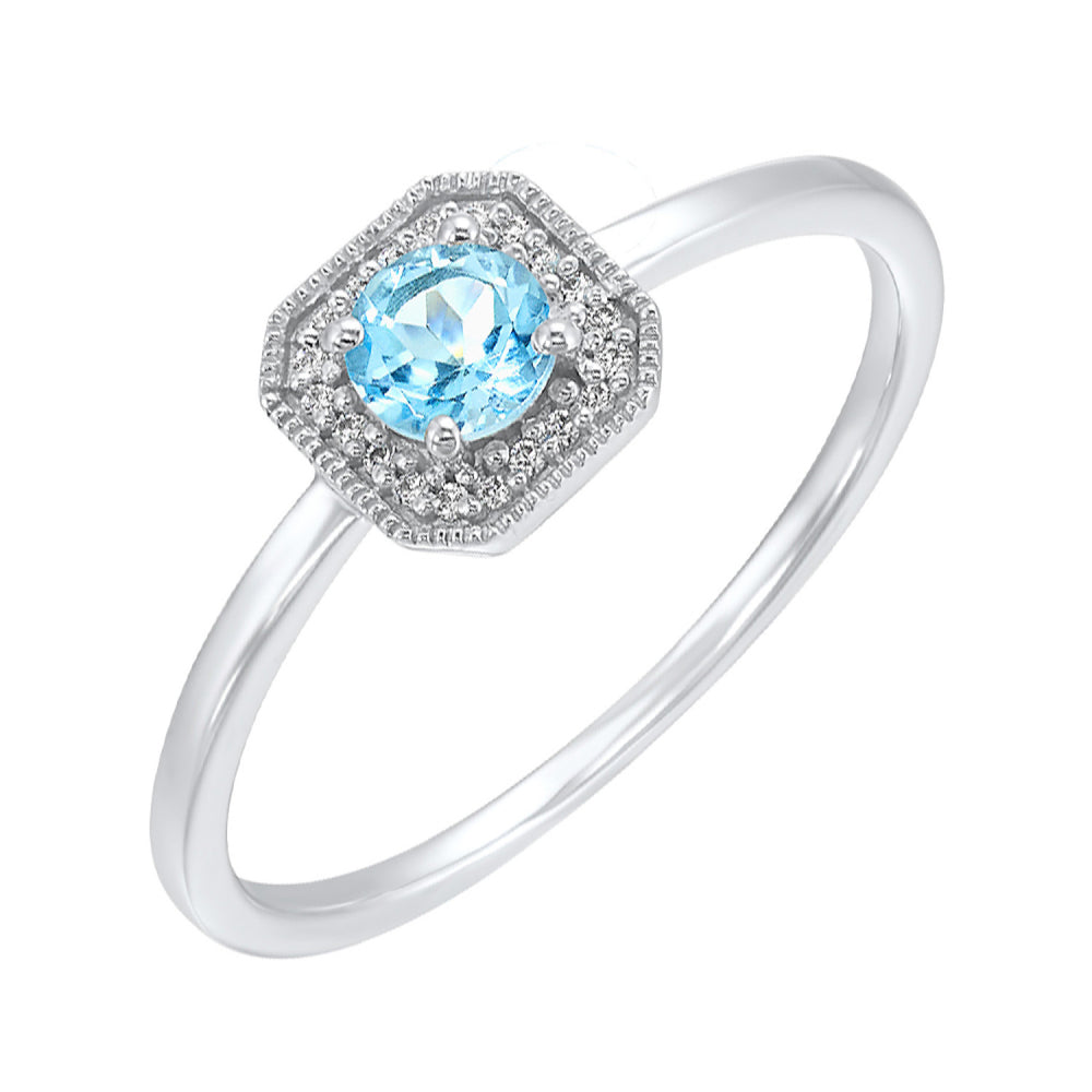 10K White Gold 0.08cttw Diamond & 0.50 Blue Topaz Ring