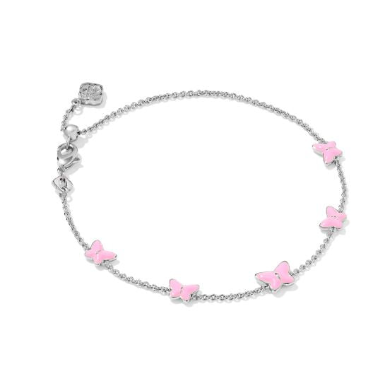 Lillia Butterfly Silver Pink Enamel Delicate Chain Bracelet by Kendra Scott