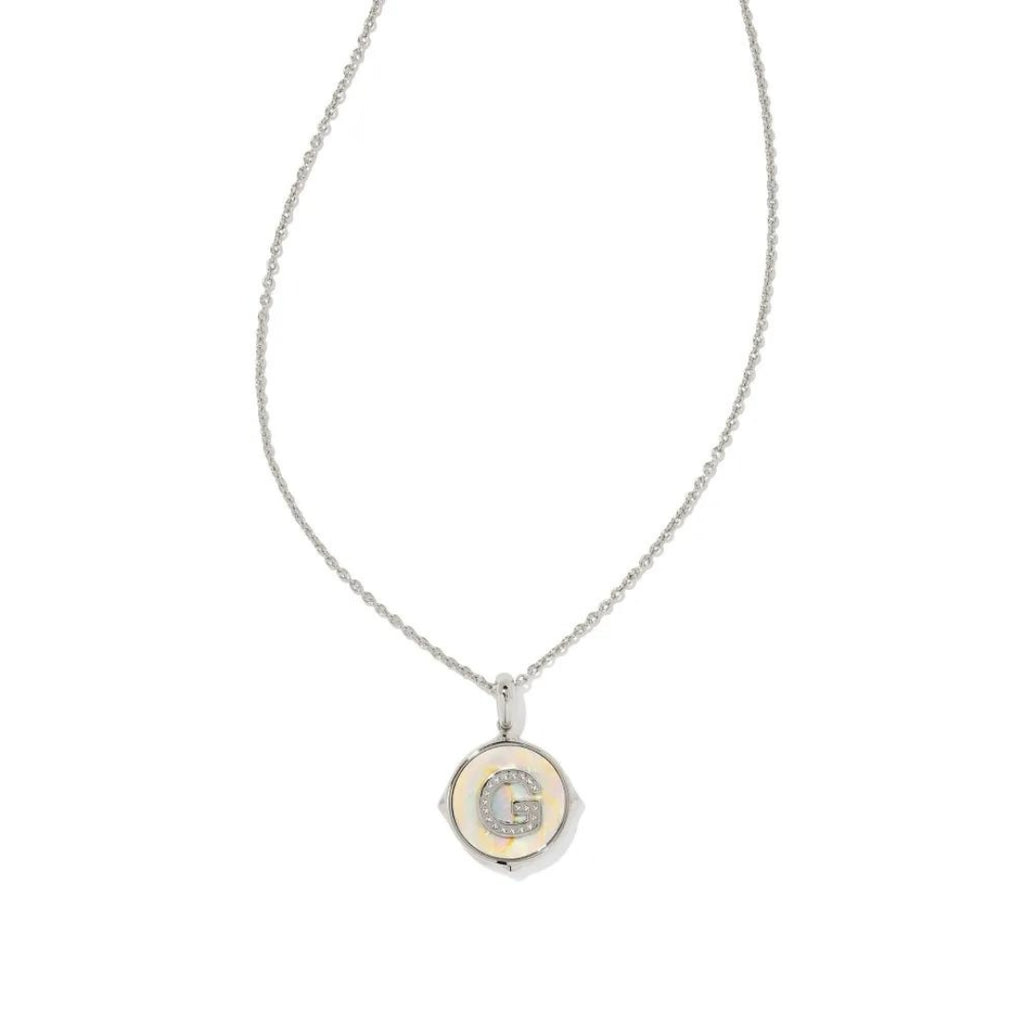 Letter V Gold Disc Reversible Pendant Necklace in Iridescent