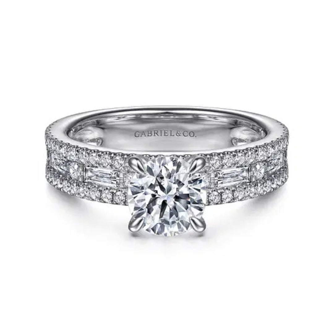 Uliana - 14K White Gold Baguette & Round Diamond Semi-Mount Ring