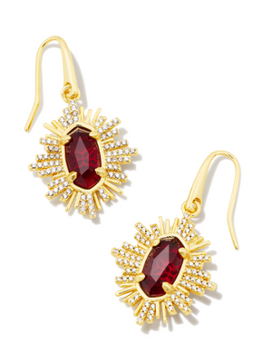 Grayson Gold Plated Sunburst Drop Earrings with Red Glass by Kendra Scott