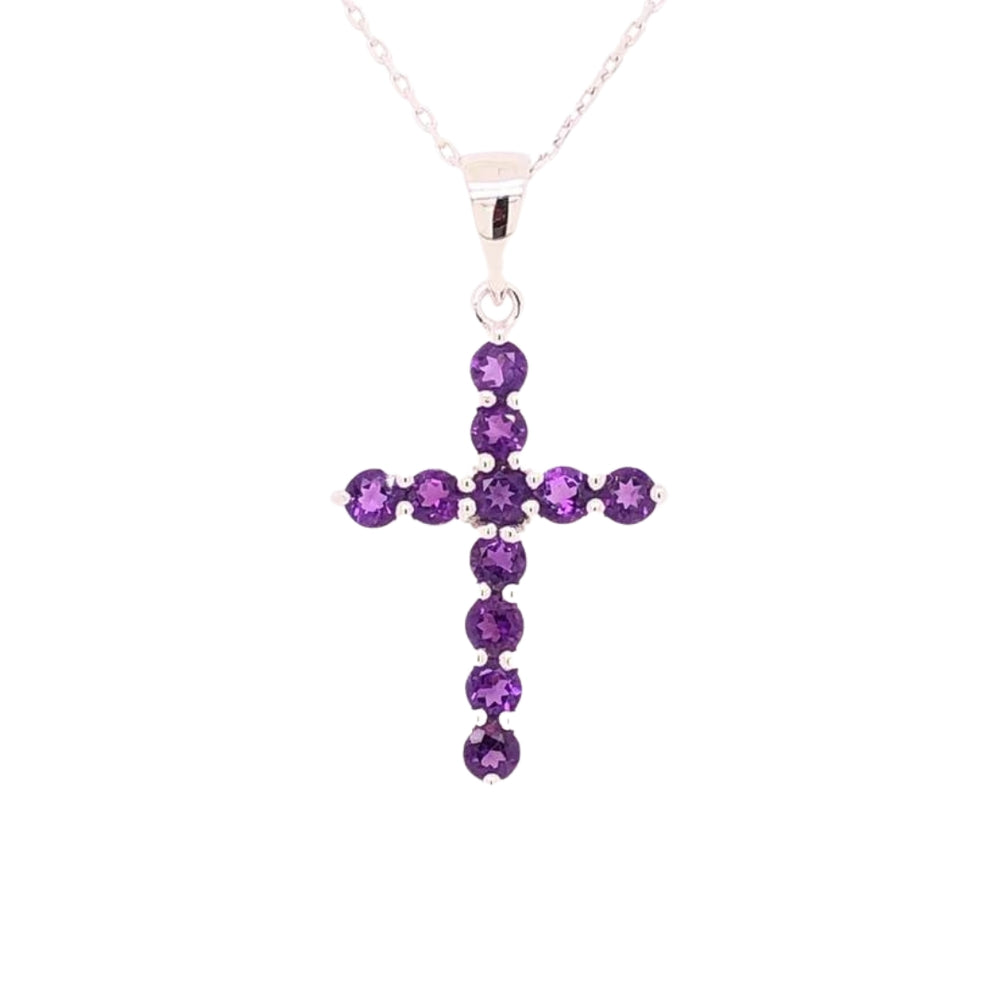 Sterling Silver Amethyst Cross Pendant Necklace