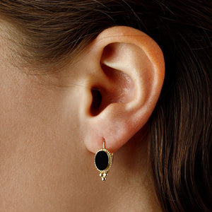 14K Yellow Gold, Black Onyx Leverback Earrings