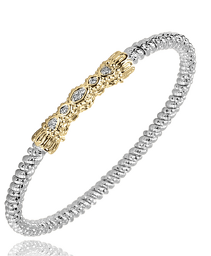 Sterling Silver & 14K Yellow Gold 0.06cttw Diamond 3mm Band Bracelet by Vahan