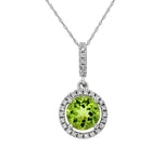 14K White Gold Peridot & Diamond Pendant