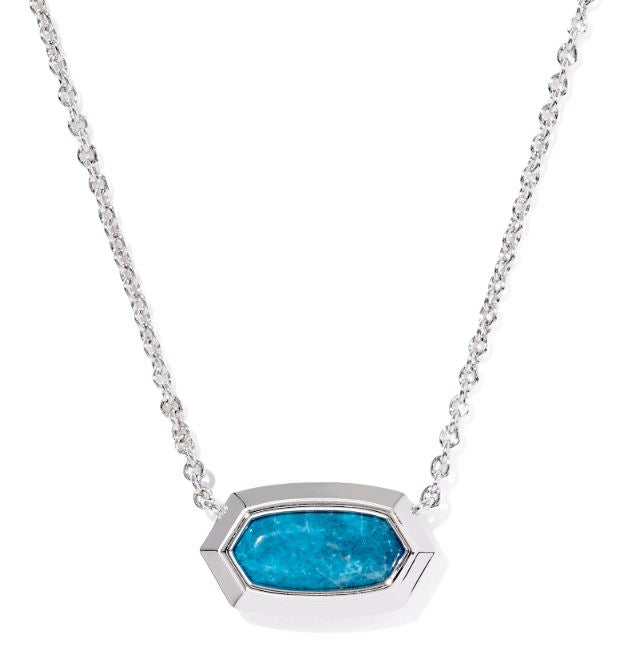 Elisa Bezel Silver Variegated Indigo Magnesite Short Pendant Necklace by Kendra Scott