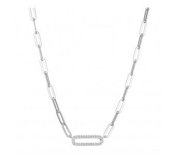 CZ Silver Paperclip Necklace