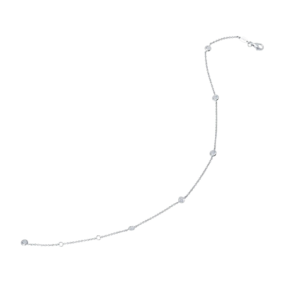 Sterling Silver and Simulated Diamond Bezel Station Anklet by Lafonn