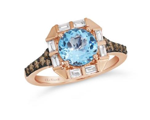 14K Strawberry Gold 2.00ct Blue Topaz & 0.47cttw Chocolate & Nude Diamond Ring by LeVian