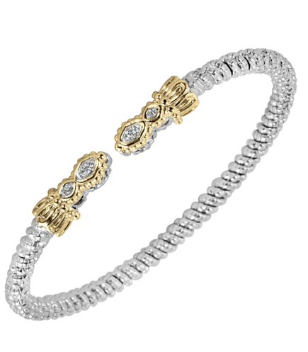 Sterling Silver & 14K Yellow Gold 0.06cttw Diamond 3mm Open Band Bracelet by Vahan