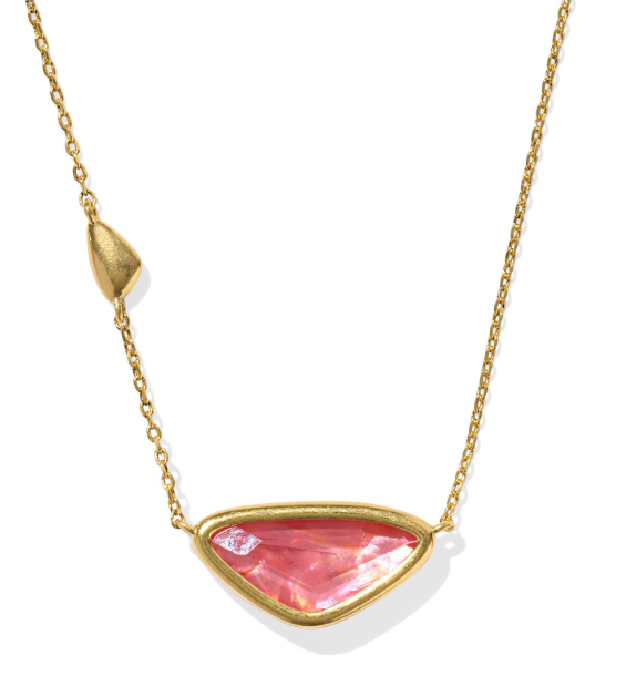 Margot Vintage Gold Plated Pink Coral Iridescent Abalone Short Pendant Necklace by Kendra Scott