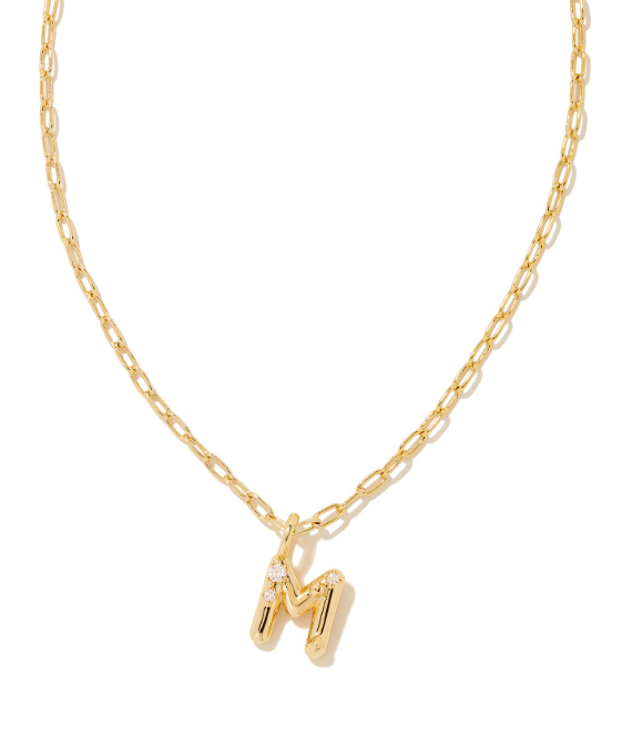 Crystal Letter M Gold Plated White CZ Short Pendant Necklace by Kendra Scott