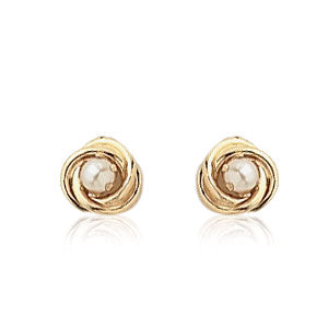 14K Yellow Gold Earrings with 3mm Pearl Love Knot