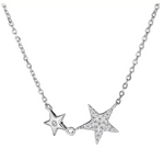 14K White Gold 0.07cttw HI I1 Diamond 2 Star Necklace