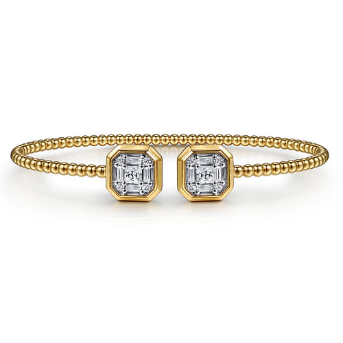 14K Yellow Gold Bujukan Baguette & Princess Cut Diamond Bangle Bracelet by Gabriel