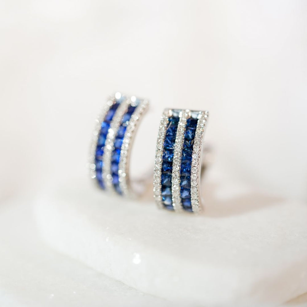 Platinum 3.16cttw Sapphire & 0.62cttw SC Diamond Earrings