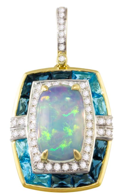 14K Yellow Gold 2.46ct Opal, 1.73cttw London Blue Topaz, & 0.30cttw Diamond Enhancer by Bellarri