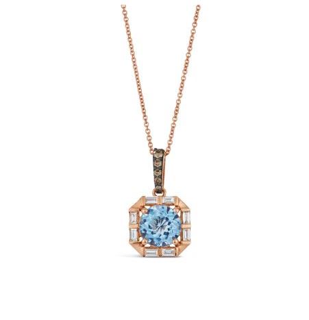 14K Strawberry Gold 2.00ct Blue Topaz & 0.31cttw Choc & Nude Diamond Pendant by LeVian