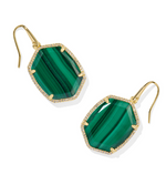 Daphne Gold Plated Green Malachite Pave Frame Drop Earrings by Kendra Scott