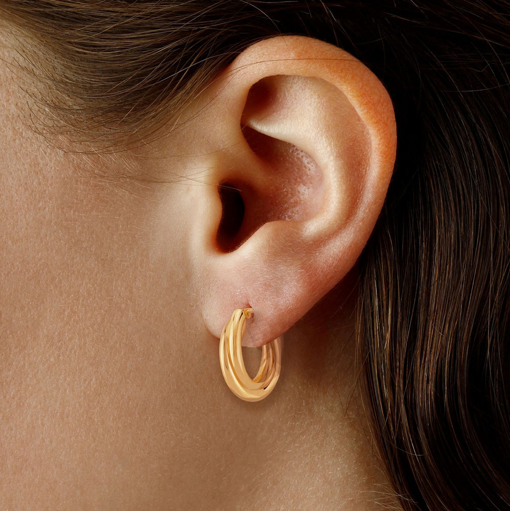 14K Yellow Gold Triple Tube Twist Stud Earrings