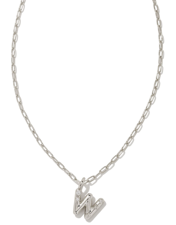 Crystal Letter W Silver White CZ Short Pendant Necklace by Kendra Scott