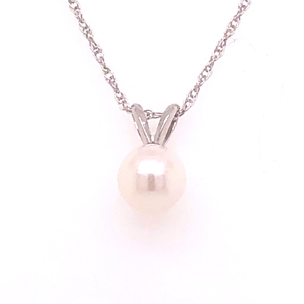 14K White Gold 8mm Cultured Pearl Pendant AA 18"